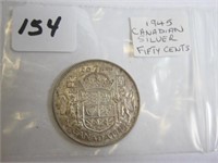 1945 Canadian Silver Fifty Cents Coin