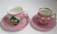 2 Footed Pink Cups & Saucers