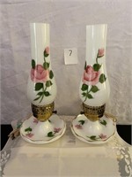 Matching  Bedside Hand Painted Hurricane Lamps