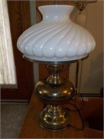 Brass coated oil lamp Elec white shade 19" LR