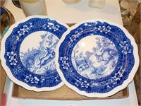 Blue transferware 9" rabbit plates LR