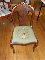 Crotch Mahogany needlepoint seat chair TV RM