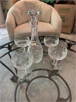 Waterford glass decanter sat with 4 glasses