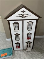 Old wooden doll house with tons of furniture 40”