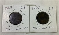 1864 & 65 2 Cent Civil war era coins