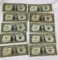 10 1957 Blue Seal Silver Certificates $1