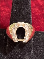14K Yellow Gold and Diamond Men's Horseshoe Ring