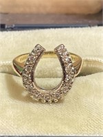 14K Yellow Gold and Diamond Lady's Horseshoe Ring