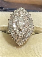 14K White Gold and Diamond Ballerina Style Ring