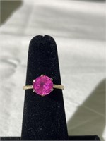 10K Yellow Gold Ring with Pink Stone