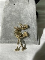 14K Yellow Gold Stork Pin with Diamond
