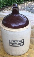 I. Obey & son wholesale liquors crock jug,3 gallon