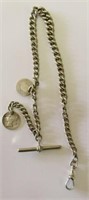 Antique Canadian Silver Watch Chain w/Early Coins