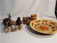 Wood/Gourd Art Pieces (6), Baskets (2)