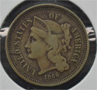 1866 U.S. Three Cent Nickel Cent Coin