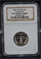 2000-S Silver Maryland 25 Cent, NGC Certified PF67