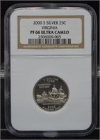 2000-S Silver Virginia 25 Cent, NGC Certified PF67