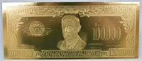 24 K Gold Clad Woodrow Wilson $100,000 Bill