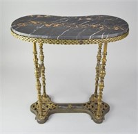 Kidney Shaped Brass Marble Top Side Table