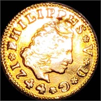 1744 Spanish Gold Half Escudo XF