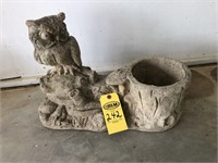 Concrete Owl Beside Flower Pot 14" Tall