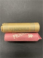 1 Roll 1974 Pennies 
1 Roll Nickels