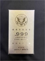 .999 Certified Fine Silver State Vault Block