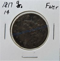 1817 large cent, 13 stars, F net