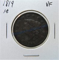 1819 large cent, VF