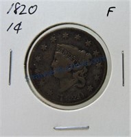 1820 large cent, F