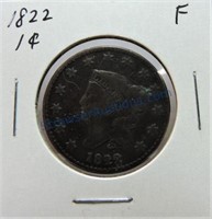 1822 large cent, F