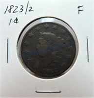 1823/2 large cent, F