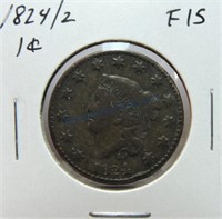 1824/2 large cent, F15