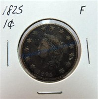 1825 large cent, F