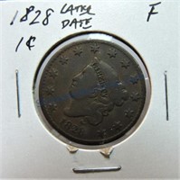 1828 large cent, large date, F