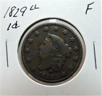 1829 large cent, large letters, F