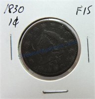 1830 large cent, F15