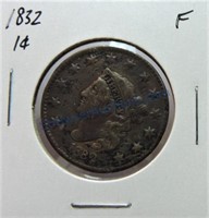 1832 large cent, F