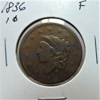 1836 large cent, F