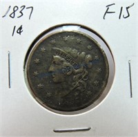 1837 large cent, F15