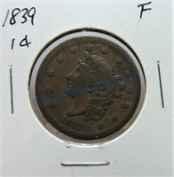 1839 large cent, F