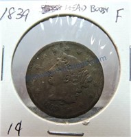 1839 large cent, Bobby head, F