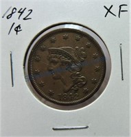 1842 large cent, XF