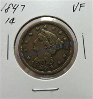 1847 large cent, VF