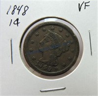 1848 large cent, VF