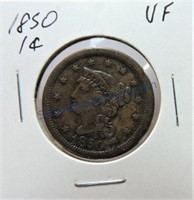 1850 large cent, VF