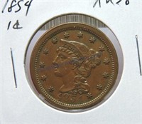 1854 large cent, AU58