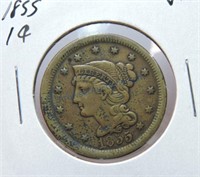 1855 large cent, VF