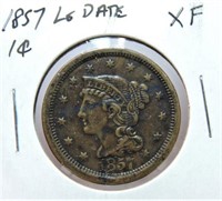 1857 large cent, XF, large date