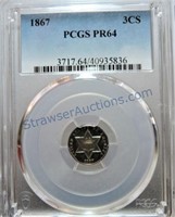 1867 Three cent silver, PCGS PR64